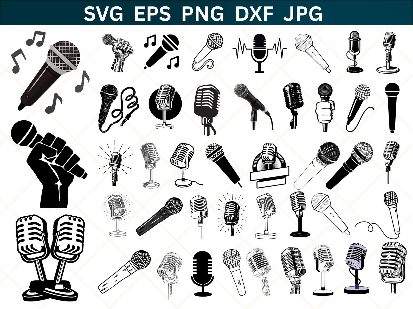 Microphone SVG Bundle, PNG Bundle, Clipart, Cut Files for Cricut ...
