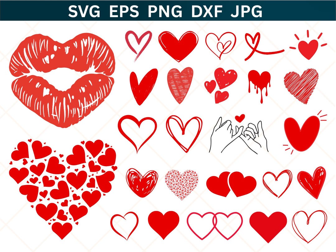 Doodle Heart SVG Bundle, Hand Drawn Valentine Clipart (digital Download ...