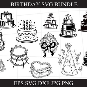 Birthday Cake SVG,  Dessert Cut Files, cake PNG, silhouette, vector, outline, digital download