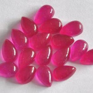 Ruby Pink Jade Pear Cabochon, Natural Gemstone Flatback, Teardrop Cab For Jewelry Making, Ring Pendant Supply. Size 5x7mm to 18x25mm