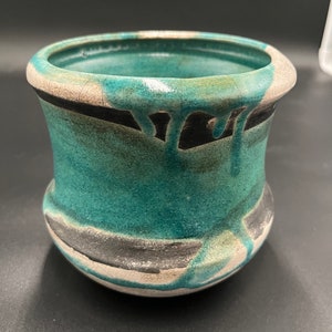 Blue, Black, and White Crackle Ceramic vase - Raku fired