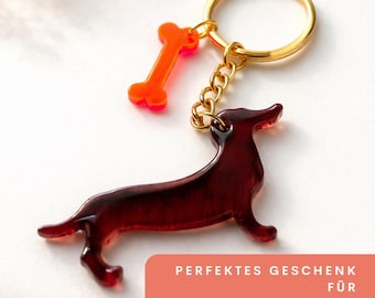 Dachshund Keychain Gift for Dog Lovers – Cute Dog Pendant with Bone – Resin Keychain Dachshund Gift Idea