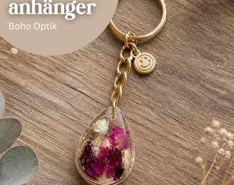 Boho Schlüsselanhänger mit Trockenblumen aus Resin – handgemachtes Geschenk für Frauen & Freundin