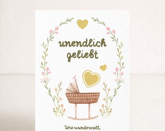 Geburtskarte Baby – Unendlich geliebt – Babykarte zur Geburt – Glückwunschkarte Baby – New Baby Card Printable – Download – Geschenk Geburt