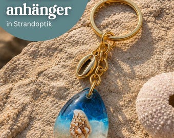 Schlüsselanhänger Strandoptik mit Muschel - Ocean Schlüsselanhänger – handgemachter Resin Anhänger – kleines Geschenk für Meerliebhaber