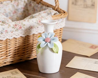 Hand-Pinched Blue Floral Ceramic Mini Vase | Handmade 3D Flower Bud Vase | Children's Day Gift | Decorative Vase for Kids' Room & Desk Decor