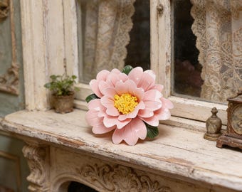 Handcrafted Ceramic Peony Flower | Light Green Porcelain Floral Decor | Artisan Tea Pet | Tabletop Shelf Accent | Gift for Plant Lovers