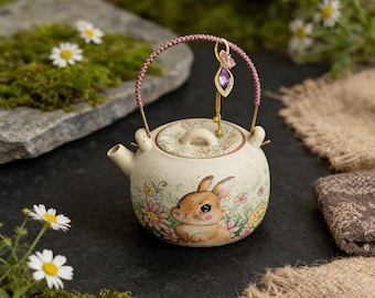Bunny Teapot Ceramic, Cute Rabbit Tea Pot, Cottagecore Teapot Decor, Kawaii Bunny Teaware, Rabbit Lover Gift, Vintage Style Tea Pot