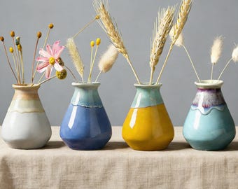 Little Ceramic Vase, Japanese Style Flower Vase, Colorful Glazed Pottery Vase for Dried Flowers, Scandinavian Home Decor
