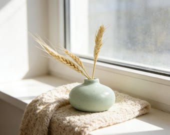 Mini Speckled Ceramic Bud Vase | Mint Green Small Vase | Minimalist Tabletop Decor, Dried Flower Vase, Boho Home Accent, Desk Decor