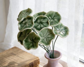 Handcrafted Ceramic Lotus Foliage Stems | Everlasting Zen Greenery Stems | Vase Decor, Meditation Space Accents, Minimalist Home Decor
