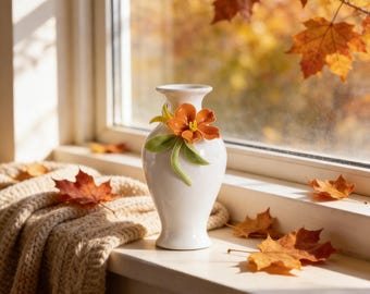 Handmade Orange Floral Ceramic Bud Vase | 3D Flower Porcelain Vase | Wedding & Graduation Gift | Mother's Day Gift | Cute Desk Ornament
