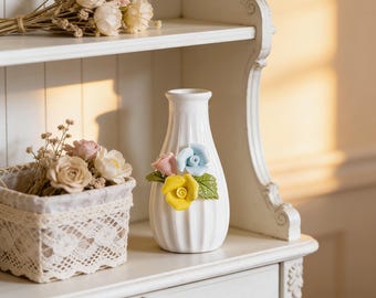 Handmade Pastel Rose Ceramic Bud Vase | 3D Multicolor Floral Porcelain Vase | Father's Day & Housewarming Gift | Minimalist Table Decor
