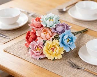 Ceramic Peony Flower Stems | 2.6‘’ Multicolor Handcrafted Peony Bouquet | Chinese Style Home Decor, Vase Filler, Tabletop Floral Accent