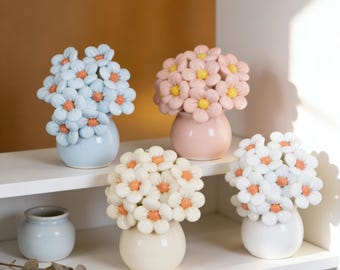 Mini Ceramic Daisy Bouquet Decor, Porcelain Flower Arrangement, Pastel Floral Desk Decor, Cute Cottagecore Room Decoration,Spring Decor Gift