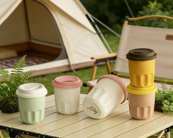 Custom INS Style Ribbed Ceramic Coffee Cup | Portable Silicone Lid Mug | Mother’s Day Gift, Graduation Gift