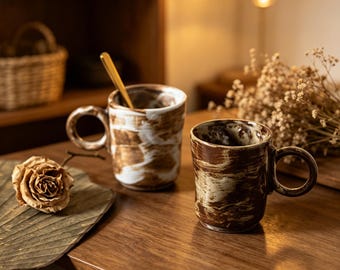 Retro Stoneware Cup | Handmade Coarse Pottery Coffee Cup | Artisan Straight Mouth Tea Mug | Earthy Ceramic Mug | Unique Gift for Him