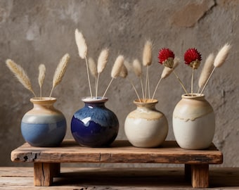 Ceramic Bud Vase Set, Little Glazed Pottery Vases, Boho Home Decor, Modern Scandinavian Dried Flower Vase