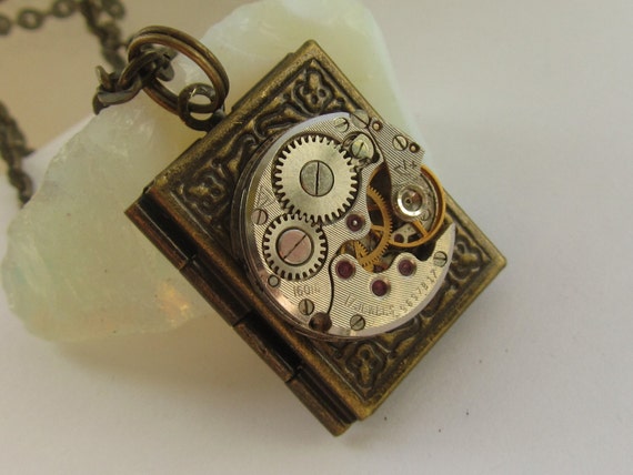 Steampunk Unisex Book Locket Necklace Watch Movement Statement | Etsy