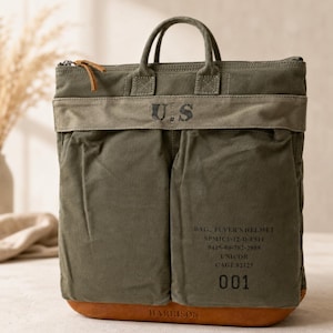 Personalisierter Rucksack aus Canvas und Leder, Vintage-Reisetasche mit individueller Namensgravur, Geschenk für Trauzeugen (Männer)