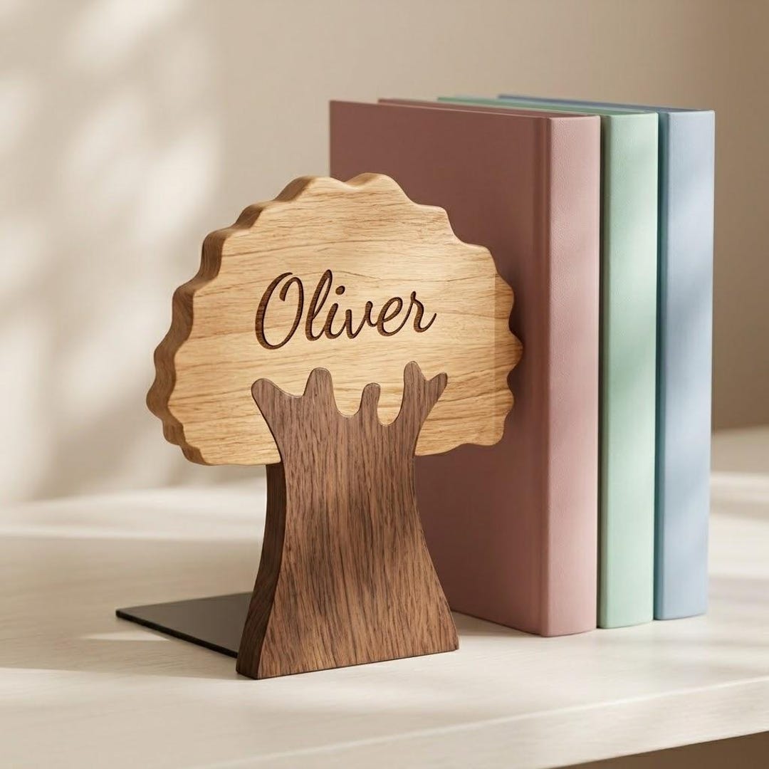 Personalized Engraved Wooden Bookends, Custom Name Tree Book Organizer ...