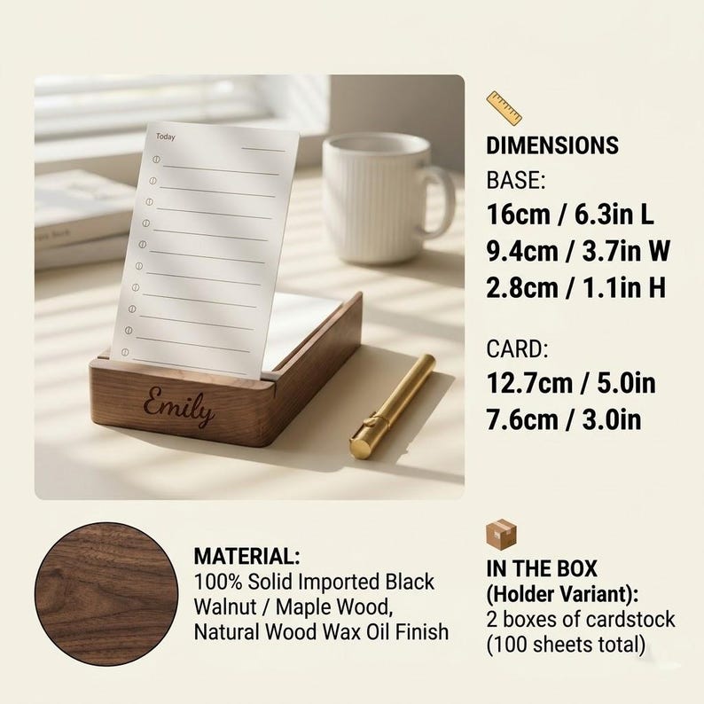 Personalized Solid Wood to Do List Holder, Custom Engraved Desk Notepad ...