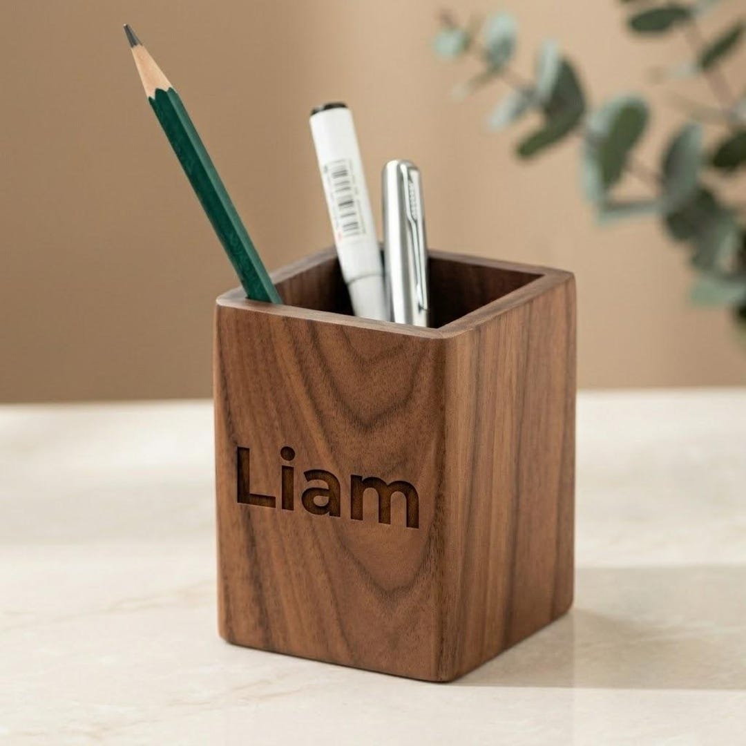 Custom Engraved Wood Pen Holder, Personalized Desk Organizer, Office ...