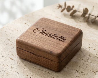 Custom Engraved Black Walnut Jewelry Box, Personalized Bracelet Box Necklace Box Storage, Magnetic Wooden Gift for Anniversary Wedding
