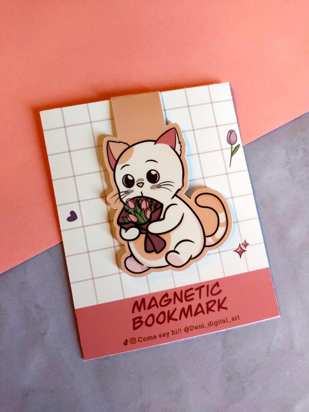 Cute Chibi Cat Magnetic Bookmark - Spring Bouquet Gift for Readers ...