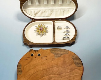 Wooden Cat Jewelry Box ,Cat Shaped Jewelry Organizer for Cat Lovers, Cute Trinket Box Cat, Personalized Pet Keepsake Box, Gift for Her
