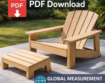 Modern Adirondack Chair Plans with Foot Stool | Beginner Woodworking PDF (Global Measurements)