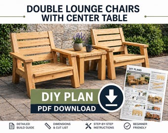 Planos de sillas Adirondack dobles / Asientos modernos para exterior con mesa (Descarga en PDF)