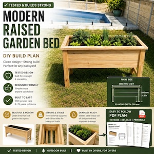 Raised Garden Bed Plans PDF, DIY Elevated Planter Box