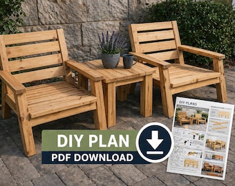 Planos de sillas Adirondack dobles / Asientos modernos para exterior con mesa (Descarga en PDF)