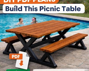 Modern X-Frame Picnic Table Plans – DIY Outdoor Table with Benches (PDF Download)