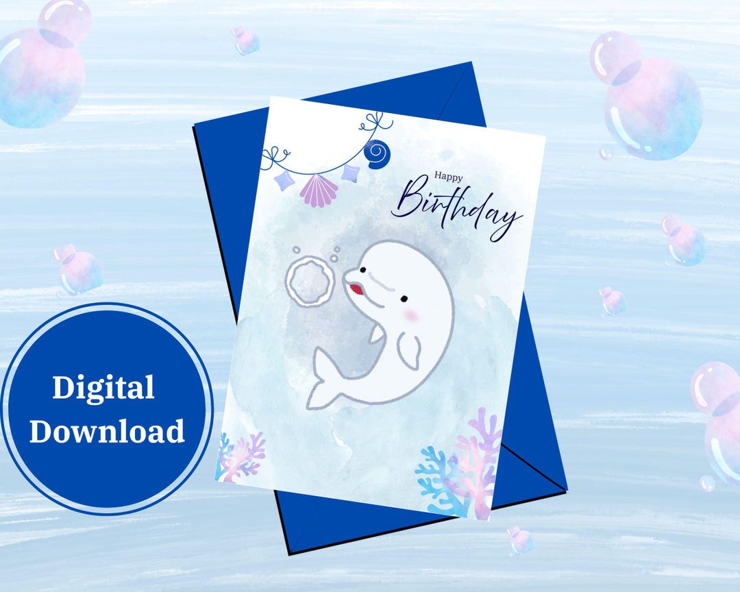 Dolphin Birthday Card | Watercolor Ocean Theme (PDF Printable Download ...