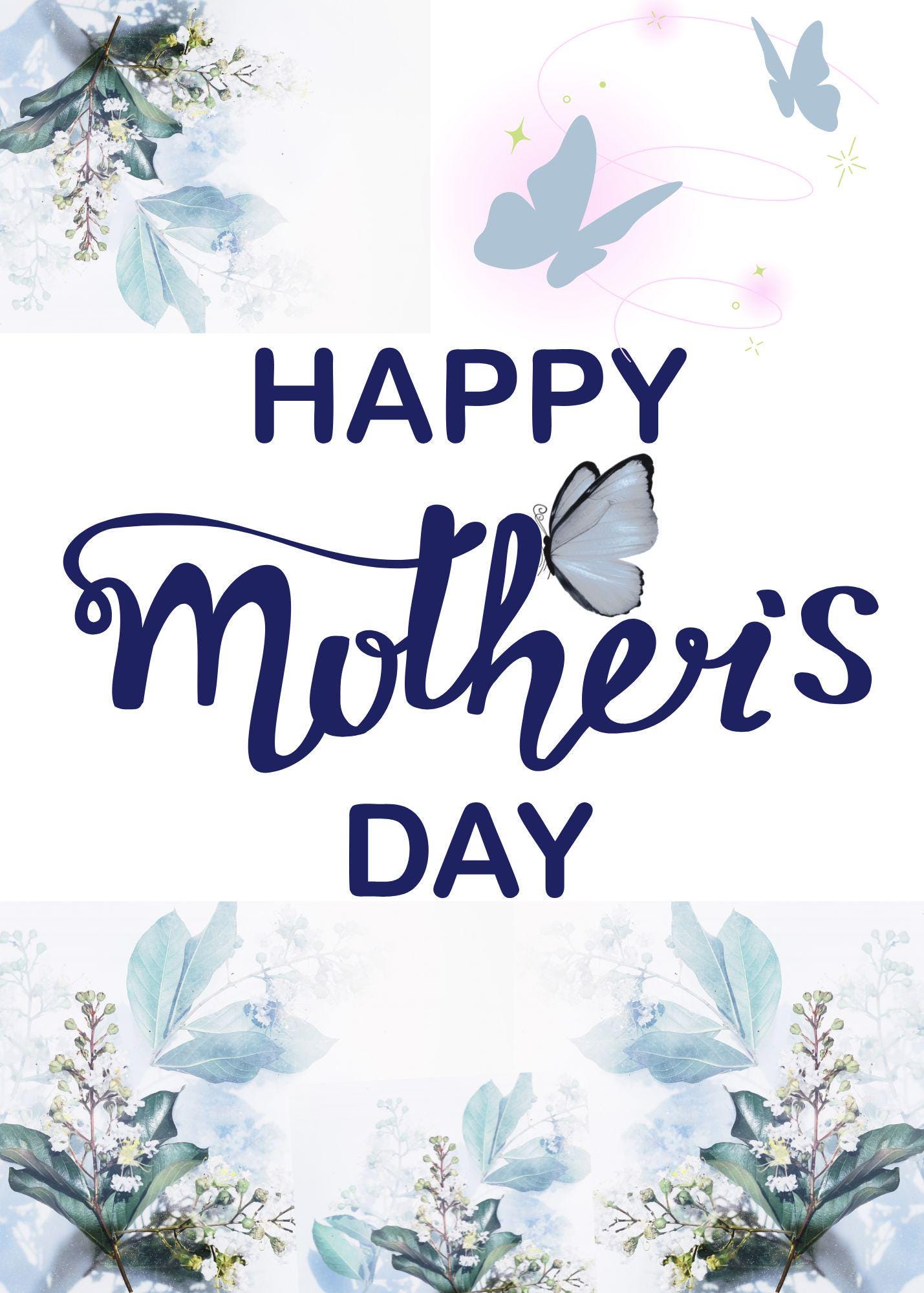 Printable Floral Mother's Day Card Template: I Love You Mom (digital ...
