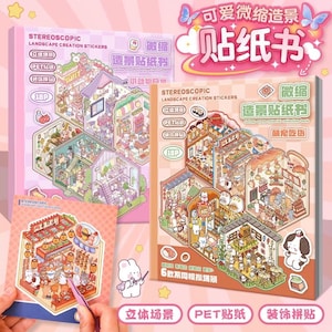 Stereoscopic Landscape Creation Stickers: Miniature 3D Book with 6 Scenes, 12 Sticker Sheets