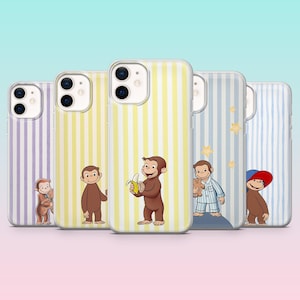 Schattige aap telefoonhoesje gele strepen Cover voor iPhone 17Pro, 16, 15, 14, 13, 12, Samsung S26, S25, S24, S23Fe, A16, A56, Pixel 10, 9Pro