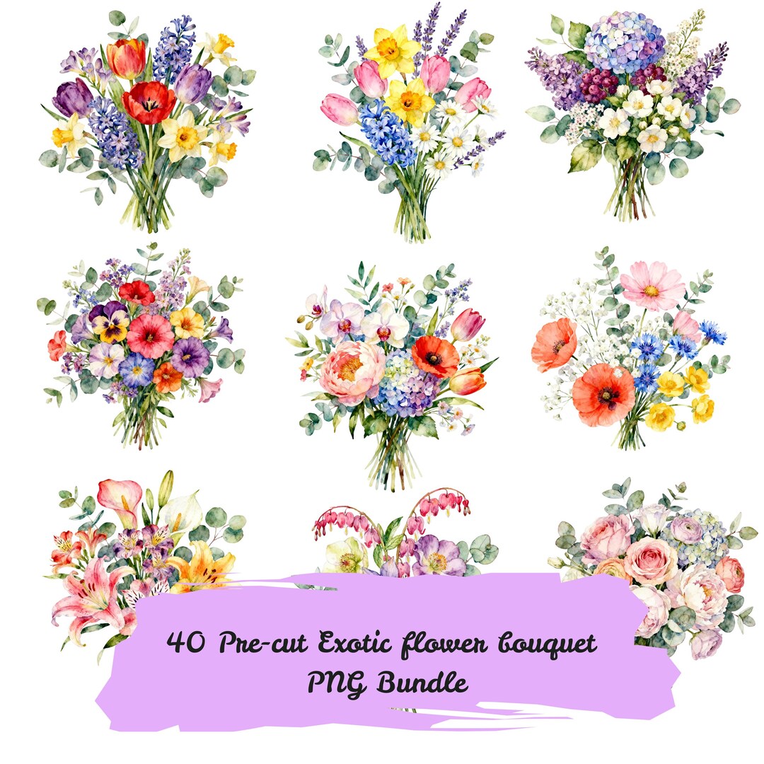 Spring Watercolor Floral Clipart Bundle 30 PNG, Wildflower Bouquets, T ...
