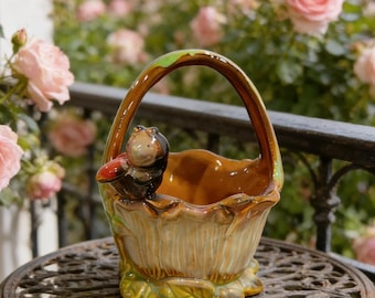 Keramische plantenbak, vogeldecor, handgemaakte aardewerken mand, tuindecor, succulente plantenbak, tafeldecor, cadeau plantenliefhebber, kleine bloempot