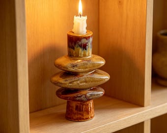 Portavelas de cerámica, candelabro minimalista, portavelas de cerámica personalizado, soporte para velas de cerámica con esmalte terroso, candelabro de cerámica hecho a mano