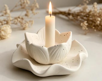 Lotus Flower Candle Holder, Art Ceramic Candlestick, Custom Candle Stand, Handmade Floral Candlestick, Housewarming Gift