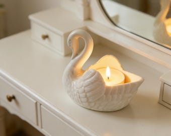 Schwan Kerzenhalter, Keramik Schwan Teelichthalter, Vintage Wohndekor, Romantische Kerzenhalter, Weißer Schwan Dish, Brautparty Geschenk