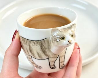 Cat Coffee Mug, 3d Cat Ceramic Cup, Black White Cat Mug, Cute Cat Shaped Tea Cup, Gift For Cat Lover, Cat Mom Gift, Novelty Kitty Mug