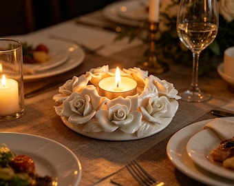 Portacandele a forma di ghirlanda di rose, supporto per candele in ceramica a forma di fiore, portacandele floreale fatto a mano, decorazione vintage in porcellana a forma di rosa, portacandele artistico
