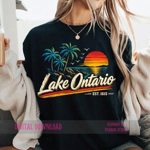 Lake Ontario Shirt PNG, Vintage Sunset T Shirt Design, Tropical Lake Shirt PNG, Canada Travel Graphic, Palm Tree Sublimation
