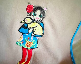 Embroidered Cat & Duck Baby Blanket: Cozy Lap Throw