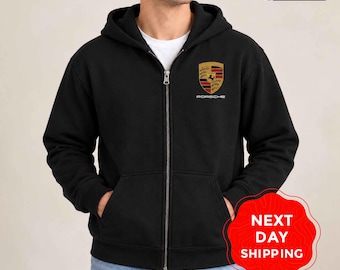 Porsche Full Zip Hoodie, Porsche Logo Hoodie, Porsche Stuttgart Full Zip Hoodie, Car Lover Hoodie, Sports Car Full Zip Hoodie