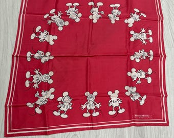 2 Rare Vintage Donaldson x Disney Silk Scarf - Mickey Mouse Navy Blue and Red Bandana - 100% Pure Silk -